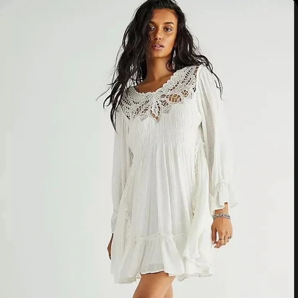 Free People Dresses | Free People Lena Lace Mini Dress In Ivory | Color: White | Size: S | Irelandwill's Closet